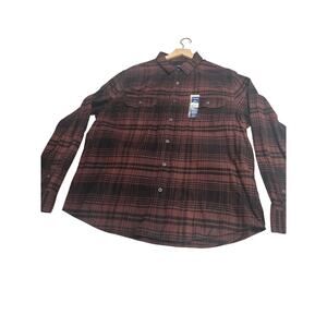 New Men George Flannel Shirt Size S 34 36 Black Brown Plaid Buttons Long Sleeve